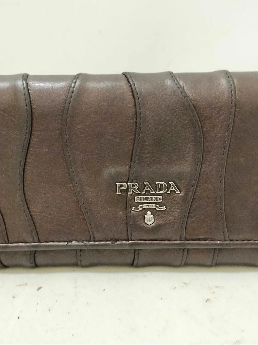 Prada Brown Leather Women's Wallet with Silver Logo
